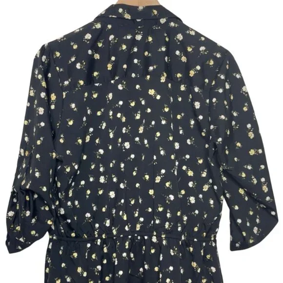 SPEED CONTROL | Women's Black & Yellow Lightweight Floral Shirt Dress | Size L - Picture 8 of 13